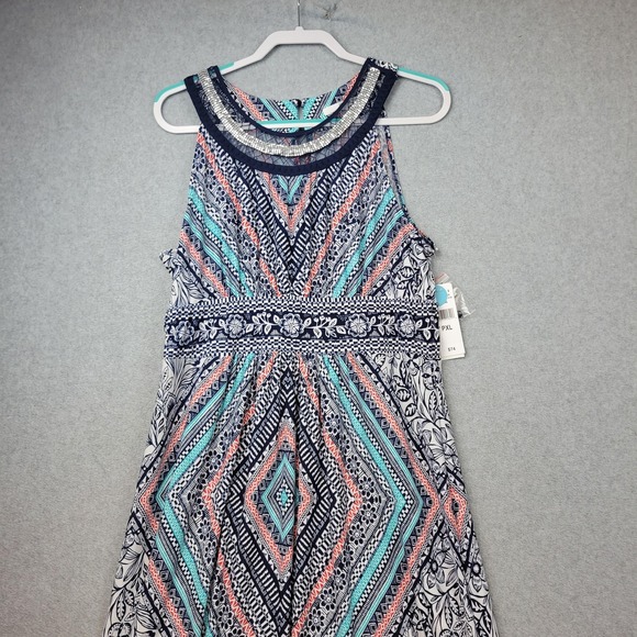 Studio One New York Maxi Dress Womens Petite XL Geo Sequin Neck Keyhole Back - Picture 4 of 16